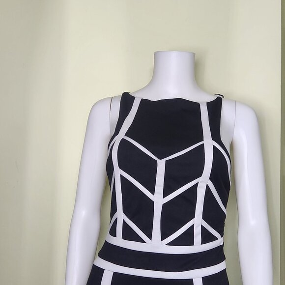 Sabo Skirt  Mini Dress Womens 8 Black White  Sleeveless Pencil Party Cocktail - Picture 2 of 11